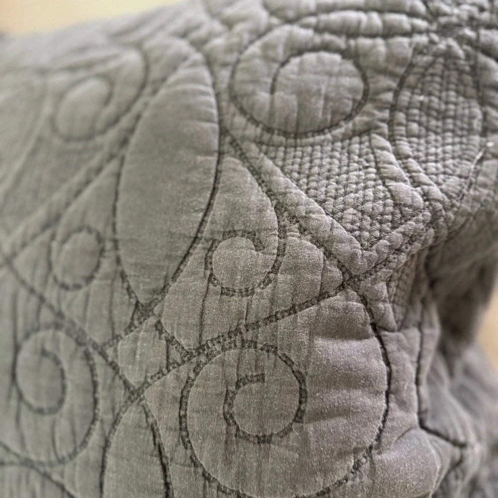 Pottery Barn Embroidered Quilted Decorative Sham Pillow - Charcoal Gray